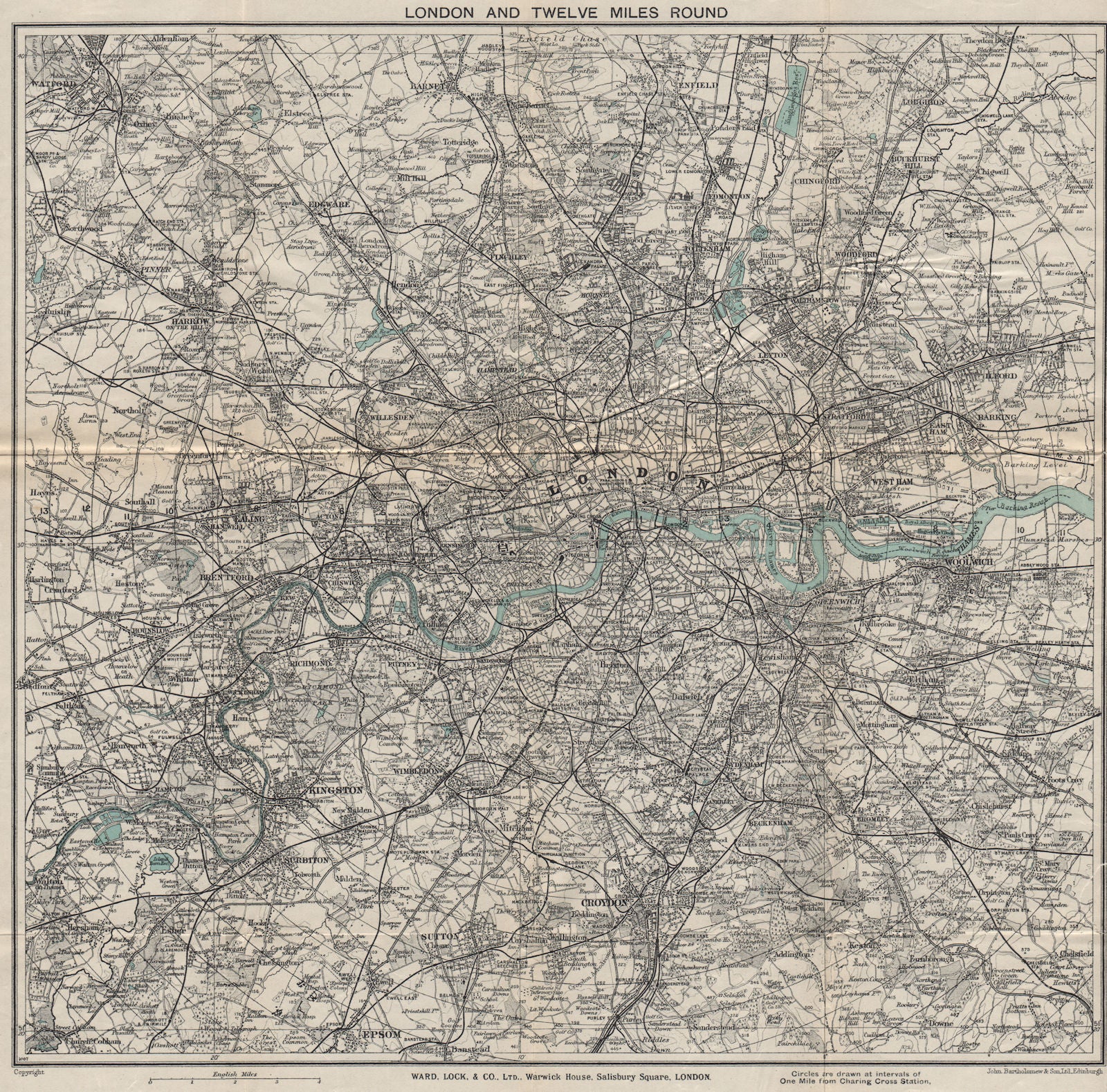 'LONDON AND TWELVE MILES ROUND'. Greater London. WARD LOCK 1925 old map